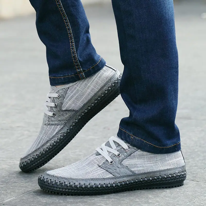 Man shoes 2021 fashion hemp comfortable sneakers men lace-up sports solid color outdoor male plus size | Обувь