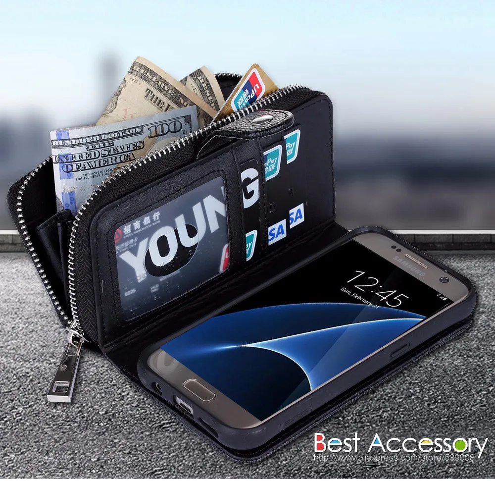 Чехол LAN для samsung Galaxy S7 Edge, чехол-книжка, съемный кошелек на молнии, кожаный чехол для samsung Galaxy S7, S6, Note 5, чехол, сумочка