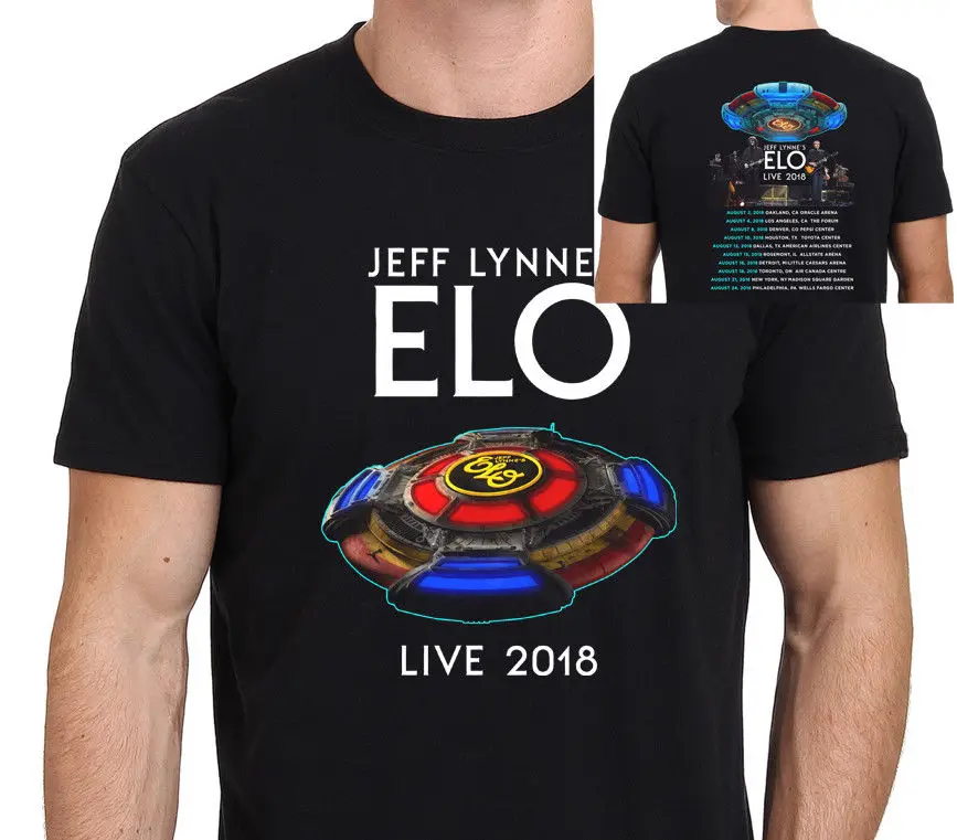 Мужская Черная хлопковая Футболка с принтом Jeff Lynne Ft ELO Tour 2018 размеры от S до XXXL 100%