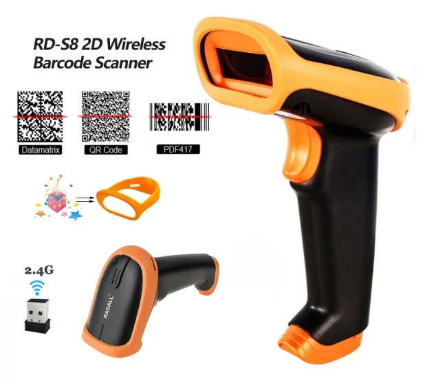 RD-S8 Wireless 2D RADALL, беспроводной сканер штрих-кода, проводной сканер штрих-кода, автоматическое сканирование, портативный 1D/2D qr-код, считыватель для инвентаризации, POS терминал - Цвет: RD-S8 Wireless 2D