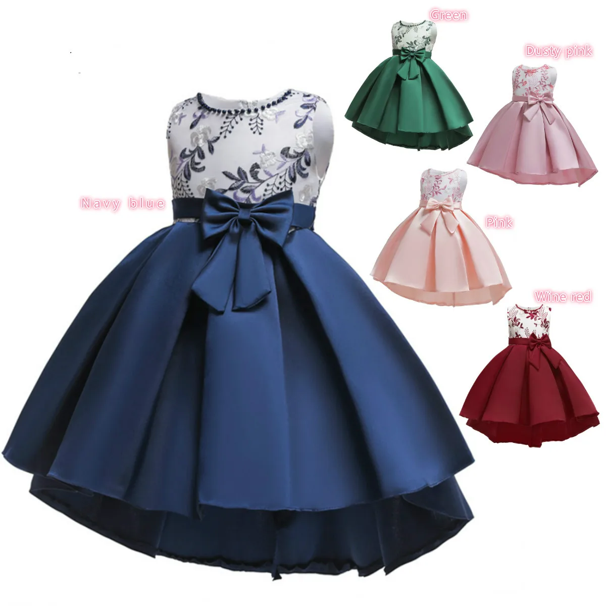 New Flower Girls Dresses Kids Beading Embroidery Bodice Satin Wedding Party Dress Formal Clothing Bebe Vestido | Детская одежда и