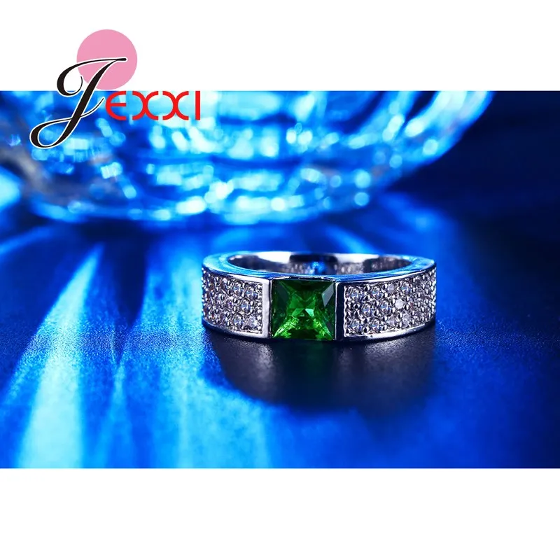 

Classic Wedding Band For Women Micro Zircon Rhinestone Paved Finger Rings With Clear Square Green Crystal Silver Jewelry