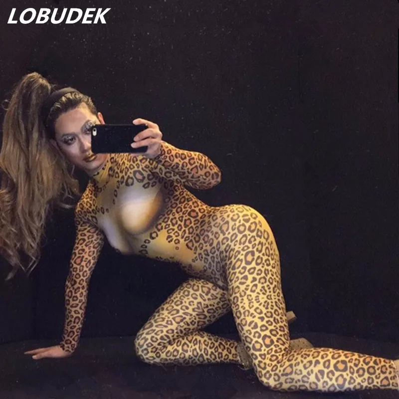 Женский леопардовый комбинезон костюм для певицы DJ DS|jumpsuit women|women jumpsuitjumpsuit sexy women |