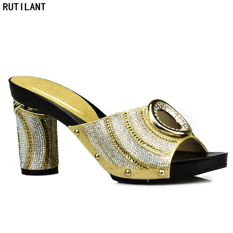 

Latest African Women Wedding Shoes Woman Slip on Open Toe Ladies Women Pumps Shoes Party Wedding Shoes Decorated with Rhinestone
