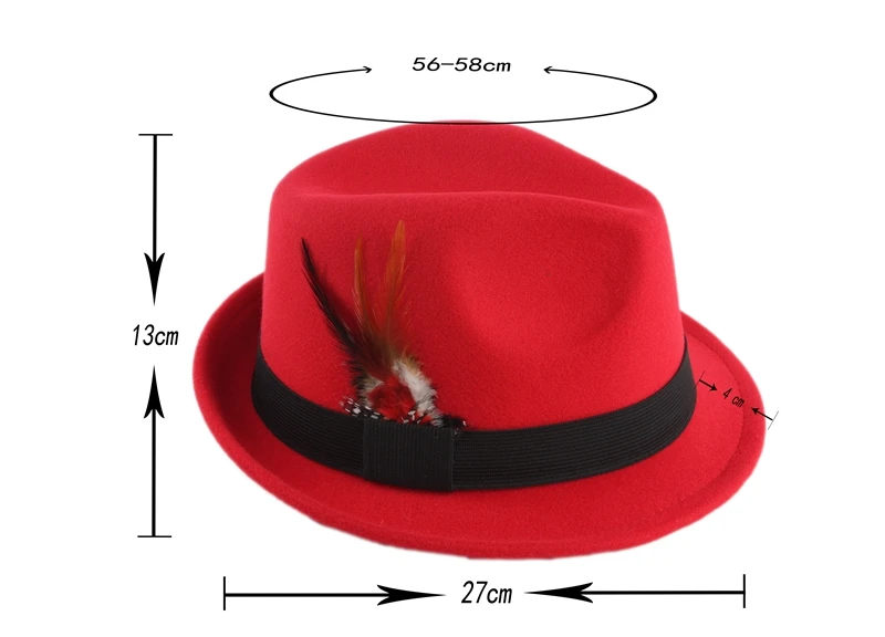 Fedoras для мужчин Fedoras для женщин осень зима унисекс чистый цвет перо джаз шапка pour les femmes