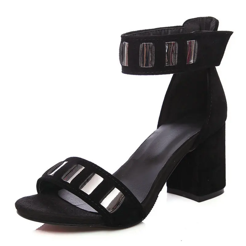 Suede Black B2-7, размеры 34-46, женские сандалии на застежке-липучке размера плюс, Женская Блестящая обувь в сдержанном стиле, женская обувь с ремешком на щиколотке, женская обувь на высоком каблуке - Цвет: Suede Black