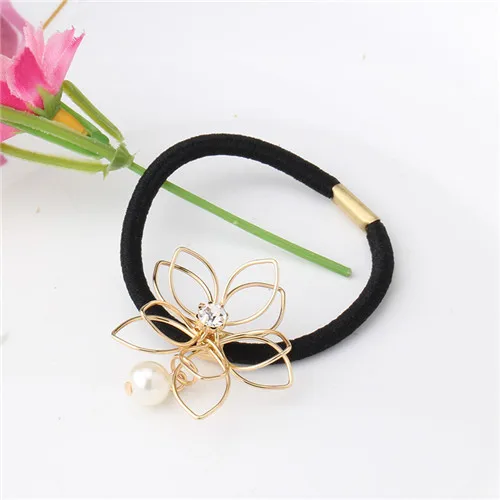 Gold Flower М мизм конский хвост для волос, стразы, полый цветок, заколка для волос, для женщин, резинки для волос, для девочек, аксессуары для волос, эластичная резинка для волос - Цвет: Gold Flower