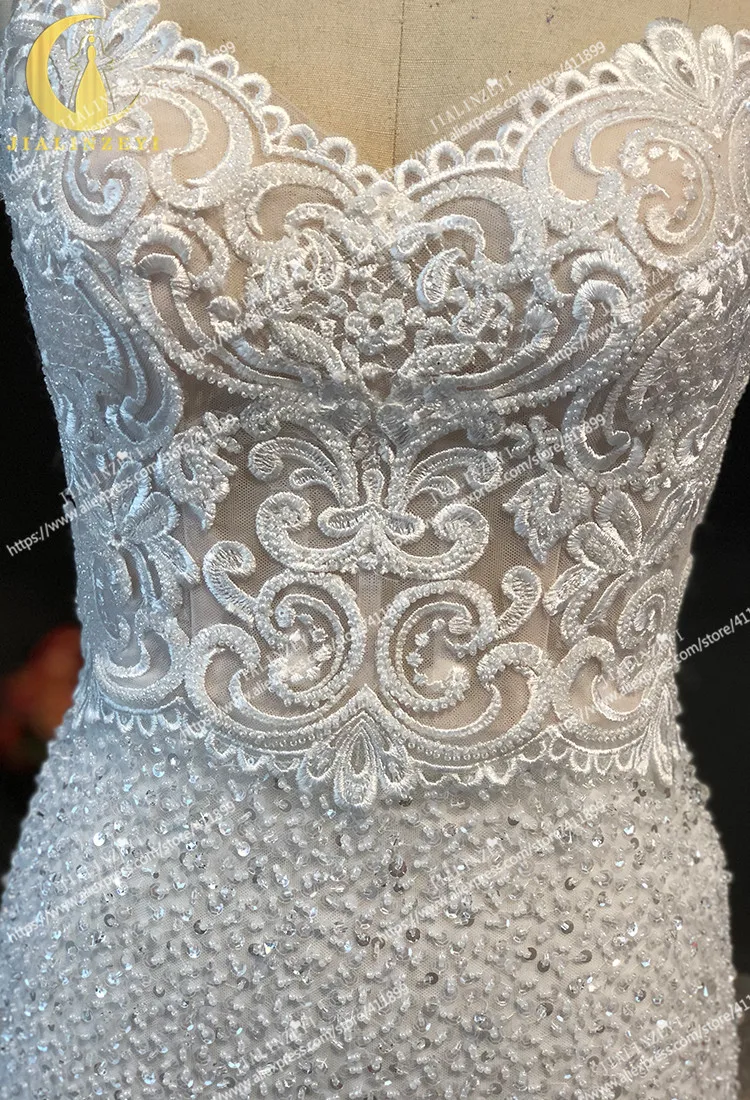 JIALINZEYI Real Picture Spaghetti Strap Lace mermaid Sexy Long Train Bridal Wedding Dresses wedding gown dresse 2021