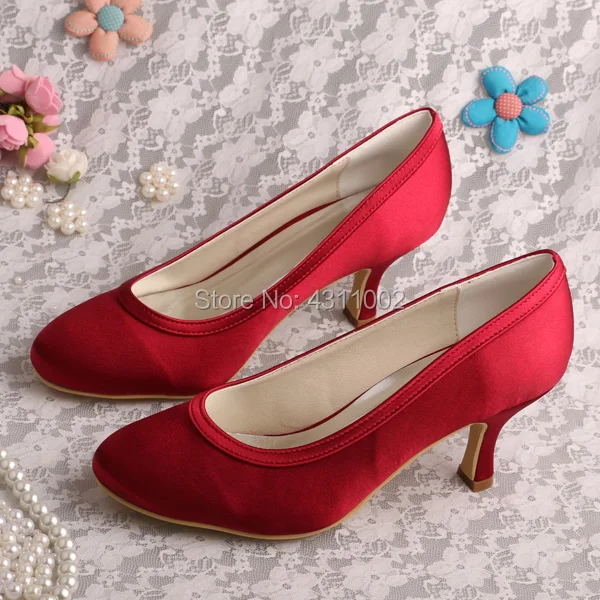 Белые женские свадебные туфли Wedopus на среднем каблуке белые атласные