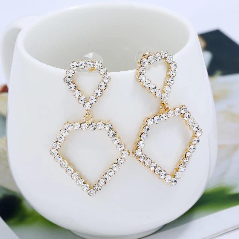 Simple Big Square Shape Hollow out Dangle Earrings Full Rhinestones Crystal for Women Valentine's Day Gift Jewelry | Украшения и