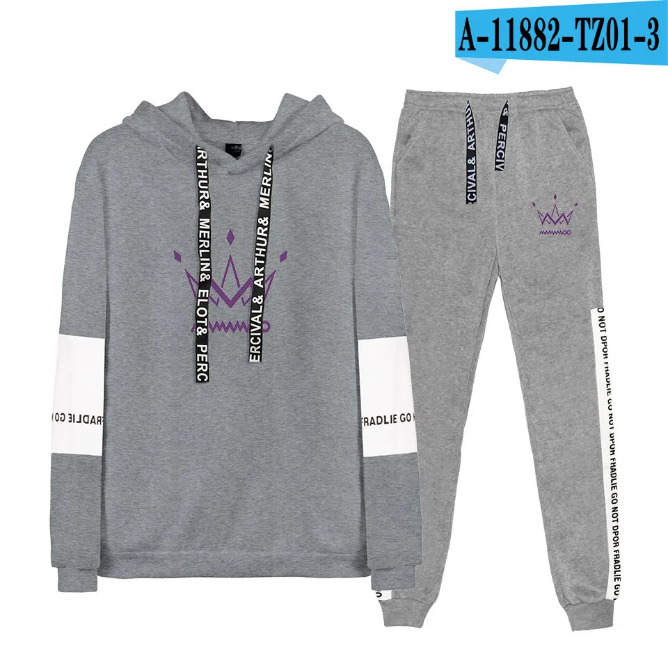 gray Дикий спортивный костюм хлопок Мода MAMAMOO толстовки кофты+ черные спортивные штаны для мужчин/женщин зима осень набор - Цвет: gray