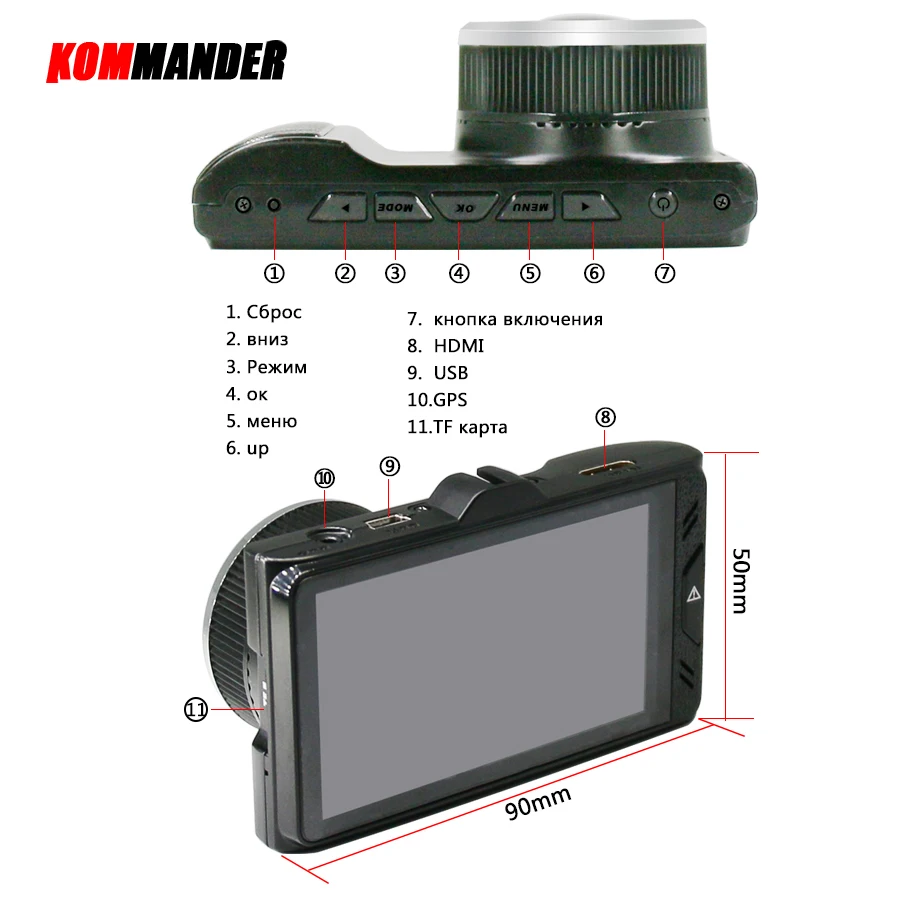 KOMMANDER Автомобильный видеорегистратор с GPS-камерой 2 в 1 LDWS Ambarella A7LA50 Speed Cam Full HD 1296P Видеорегистратор 3" Ночное видение Dash Cam on.