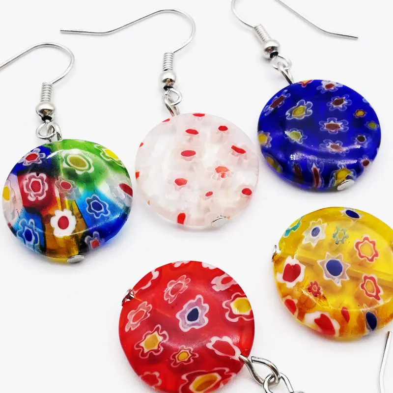20 пар стеклянных подвесных муранских разноцветных сережек 18 мм|colorful earrings|earrings