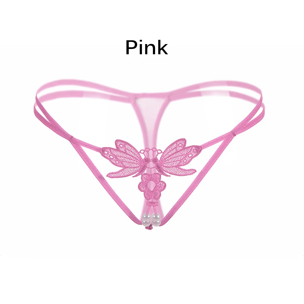 pink G-String Прозрачные кружевные стринги с низкой талией, с жемчугом, с Т-образной спинкой, стринги для женщин, Сексуальное цветочное белье, нижнее белье, трусики, полые трусики на каждый день - Цвет: pink G-String