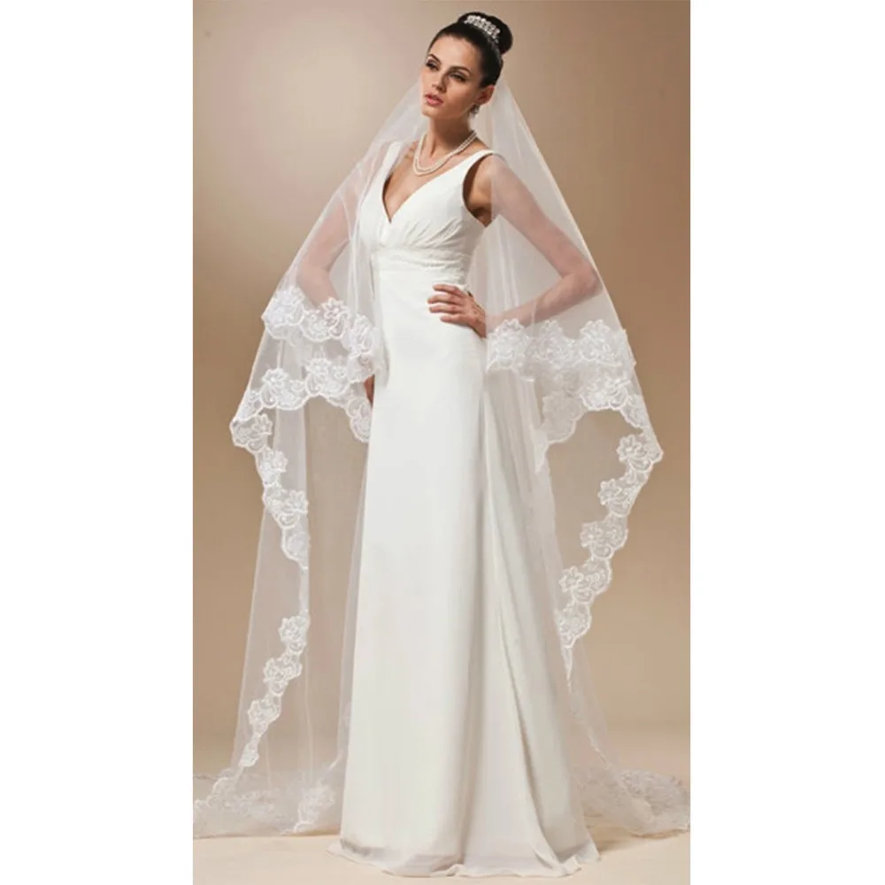 Voile Mariage 3M One Layer Lace Edge White Ivory Cathedral Wedding Veil Long Bridal Cheap Accessories Veu De Noiva | Свадьбы и