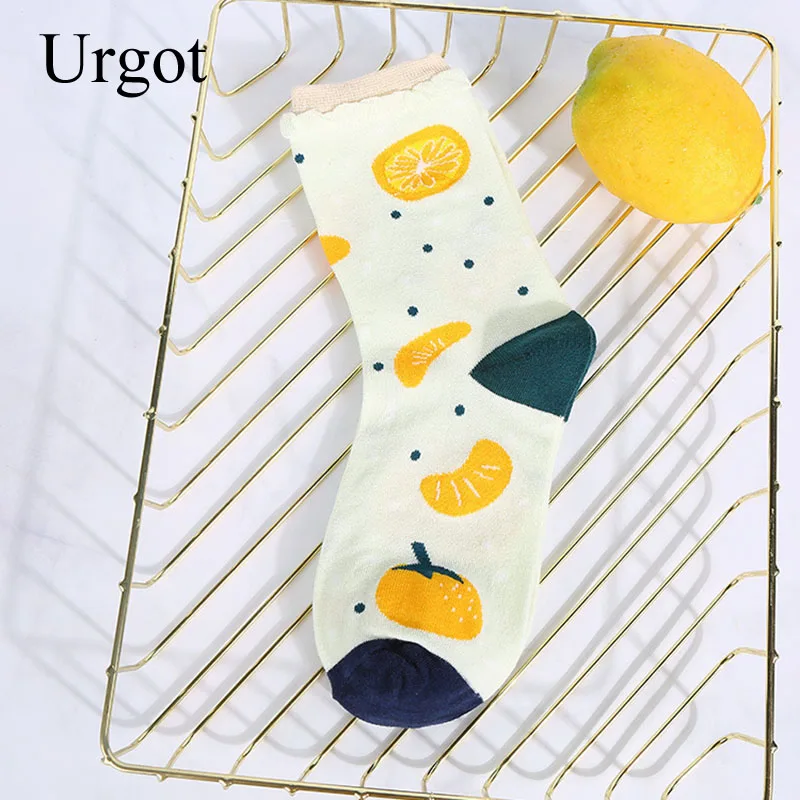 Urgot/5 пар, женские носки в японском Корейском стиле, милые Носки с рисунком фруктов, клубники, оранжевые женские хлопковые милые носки Meias