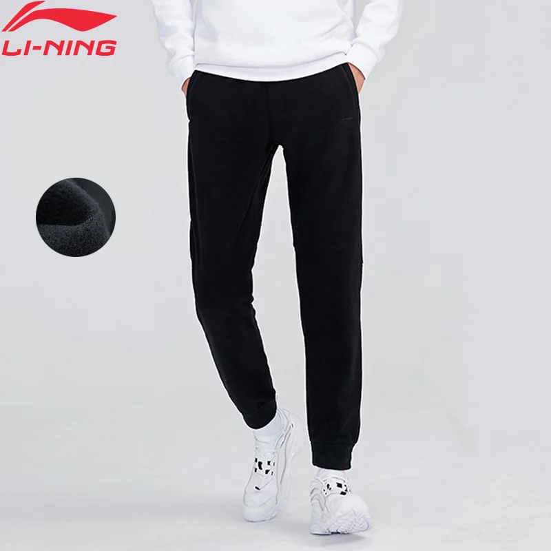 Li-Ning, мужские тренировочные спортивные штаны, полиэстер, теплый флис, Стандартный крой, карманы, подкладка, спортивные штаны, брюки AKLN963 MKY442