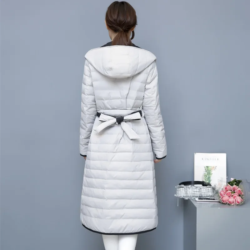 Новинка осени 2018 длинный Двухсторонний пуховик Женский легкий тонкий Женская
