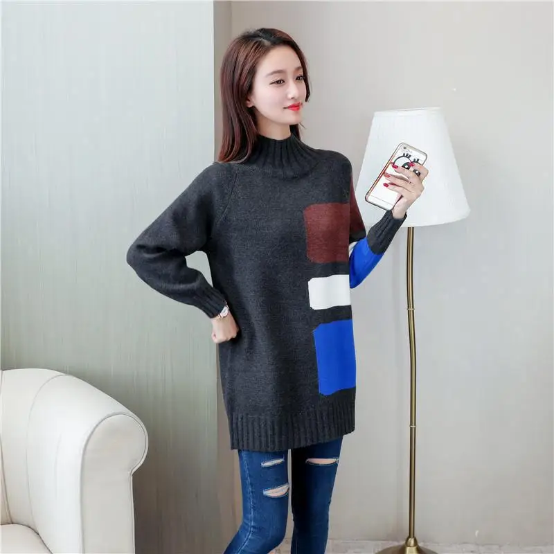 Женский свитер с высоким воротником NFIVE Свободный вязаный пуловер длинным
