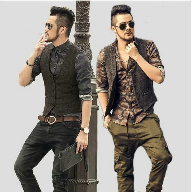 Жилет мужской однобортный из хлопка и льна повседневный пиджак цвета хаки для