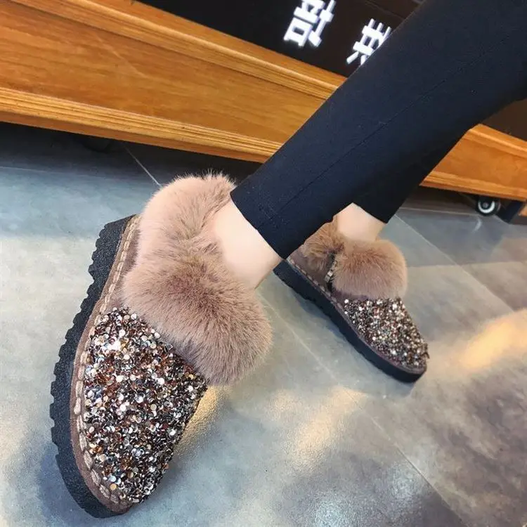 Женские зимние теплые ботинки без шнуровки Сезон осень плюс бархатные туфли на