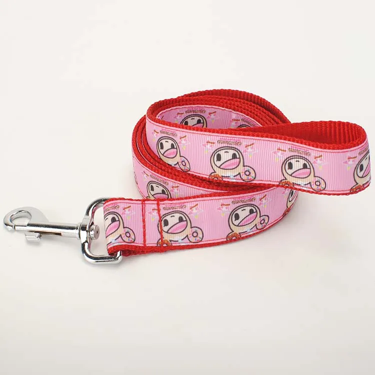 

Y dog leash 1"25mm lively cartoon pattern grosgrain ribbon printed,nylon led dog leash for pet