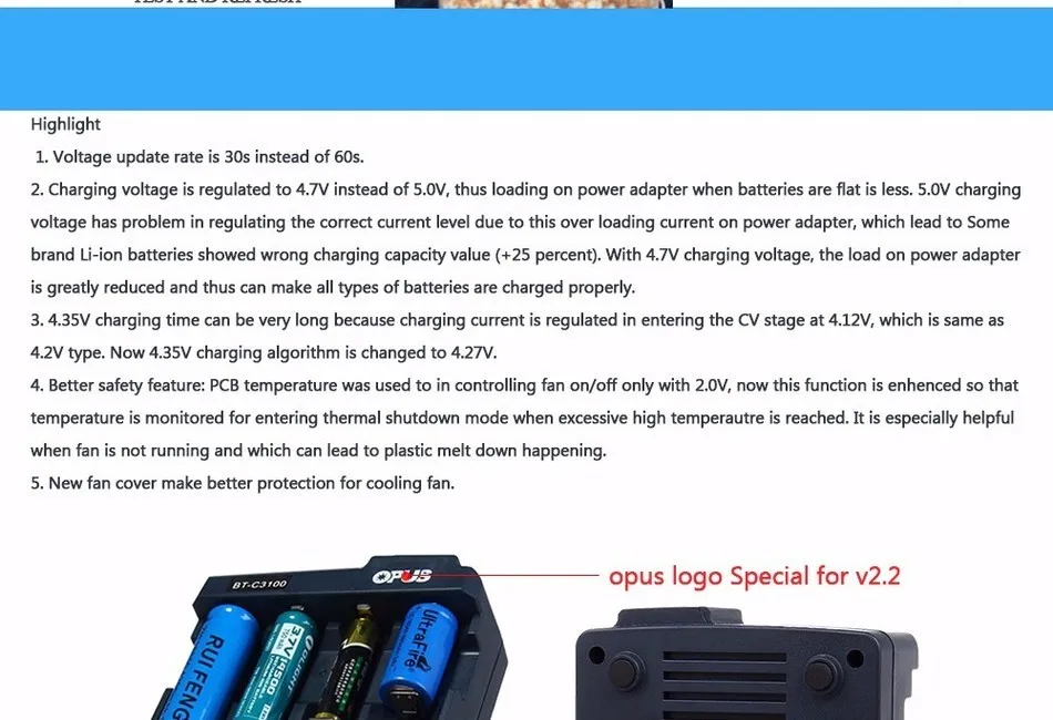 Opus BT-C3100 V2.2 Смарт Универсальный LCD Li-Ion NiCd NiMh AA AAA 10440 14500 16340 17335 17500 18490 17670 18650 зарядное устройство