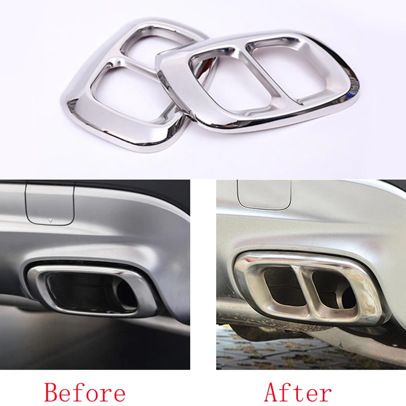 2x Chrome Stainless Steel Rear cylinder exhaust pipe Cover Trim For Mercedes-Benz GLA Class X156 2015-2017 | Автомобили и
