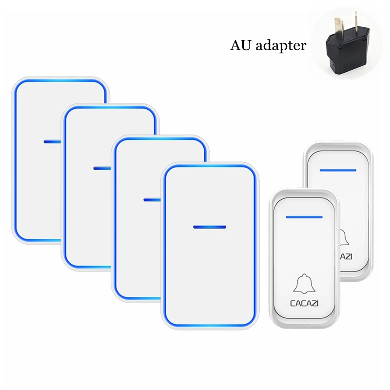 white 2x4 AU CACAZI Smart Wireless Doorbell Waterproof 2 Button 4 Receiver US EU UK AU Plug LED Light Home Welcome Door Bell Calling Chime - Цвет: white 2x4 AU