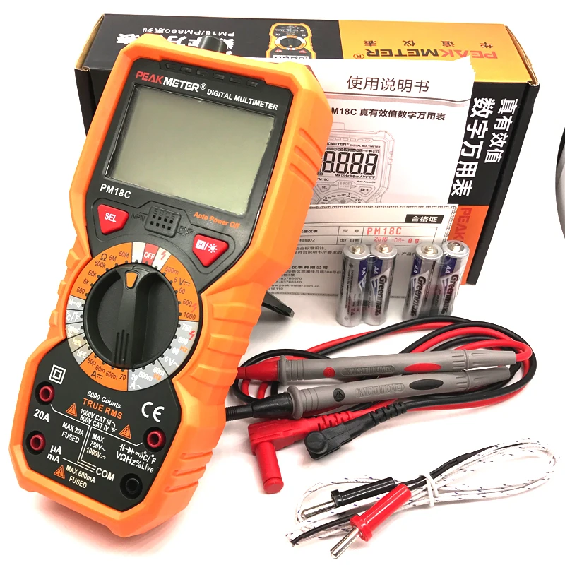 PEAKMETER PM18C Цифровой мультиметр 6000 Граф AC DC Вольт Ампер метр ом резистора