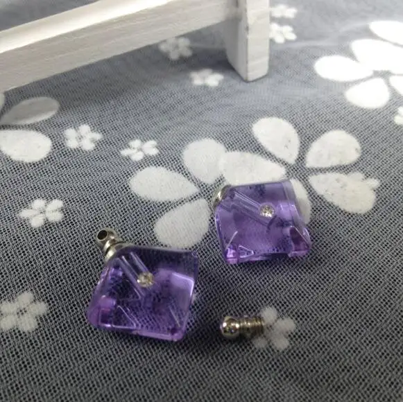 purple 20 шт./лот Разноцветные кристаллы флакон из прозрачного стекла кулон с винтовая крышка рисовое искусство духи эфирное масло подвеска в виде сосуда - Окраска металла: purple