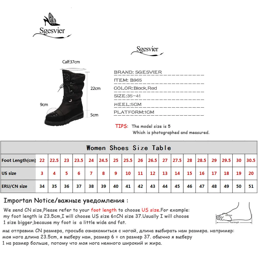 

Sgesvier new style crystal women snow boots cow suede+down cloth women winter shoes zipper waterproof wool blend lining med heel
