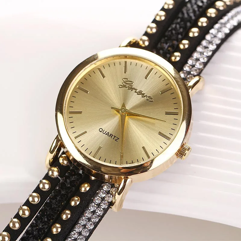 Женский браслет с кристаллами и заклепками кварцевые плетеные обмотки наручные