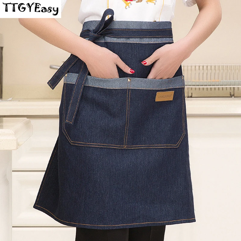 Новинка 2017 фартуки с карманами джинсовые половина тела хлопок кафе ковбойская