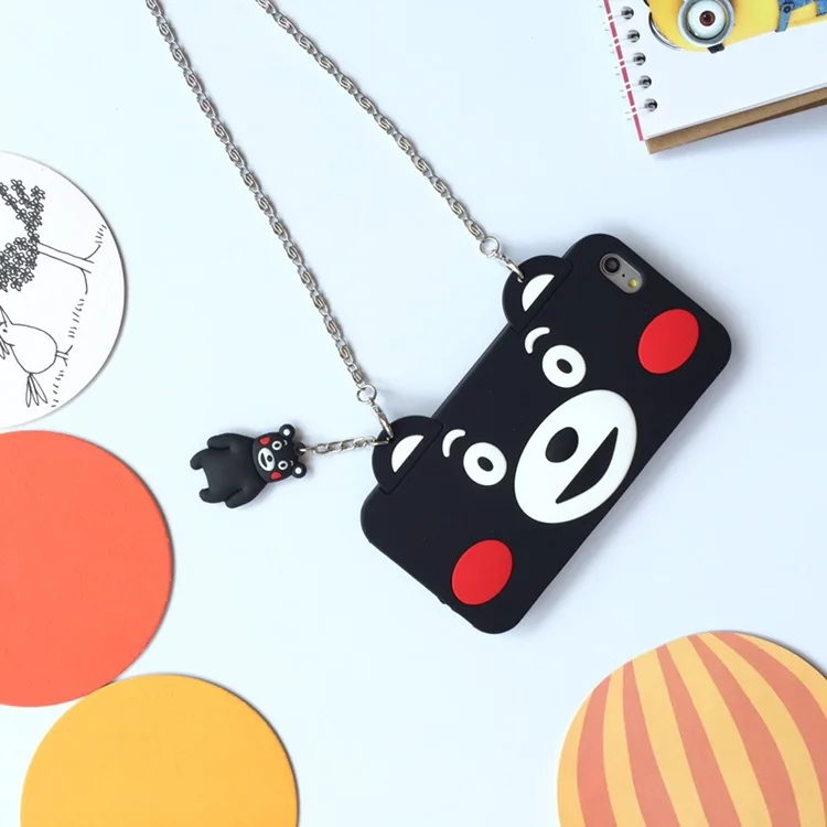 Cute Cartoon Kumamoto Bear Soft Silicone Phone Case for X 6 6s 7 Black 8 plus All-inclusive Back Cover Metal lanyard C0 |
