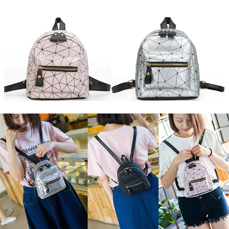 

Fashion Women Lot Girls Rhomboids Lines Geometry Bag PU Leather Solid Backpack Mini Backpack