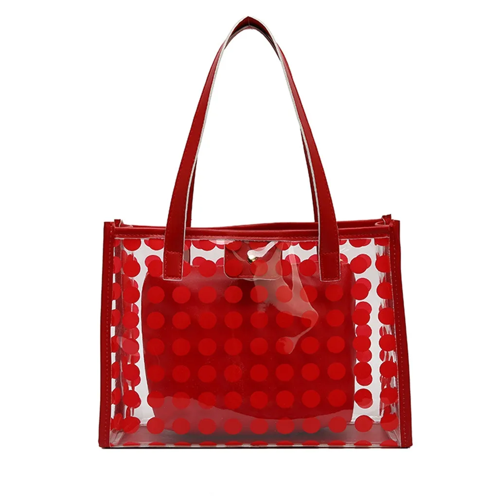 Женская прозрачная сумка через плечо тоут с волнистыми точками комплект из 2