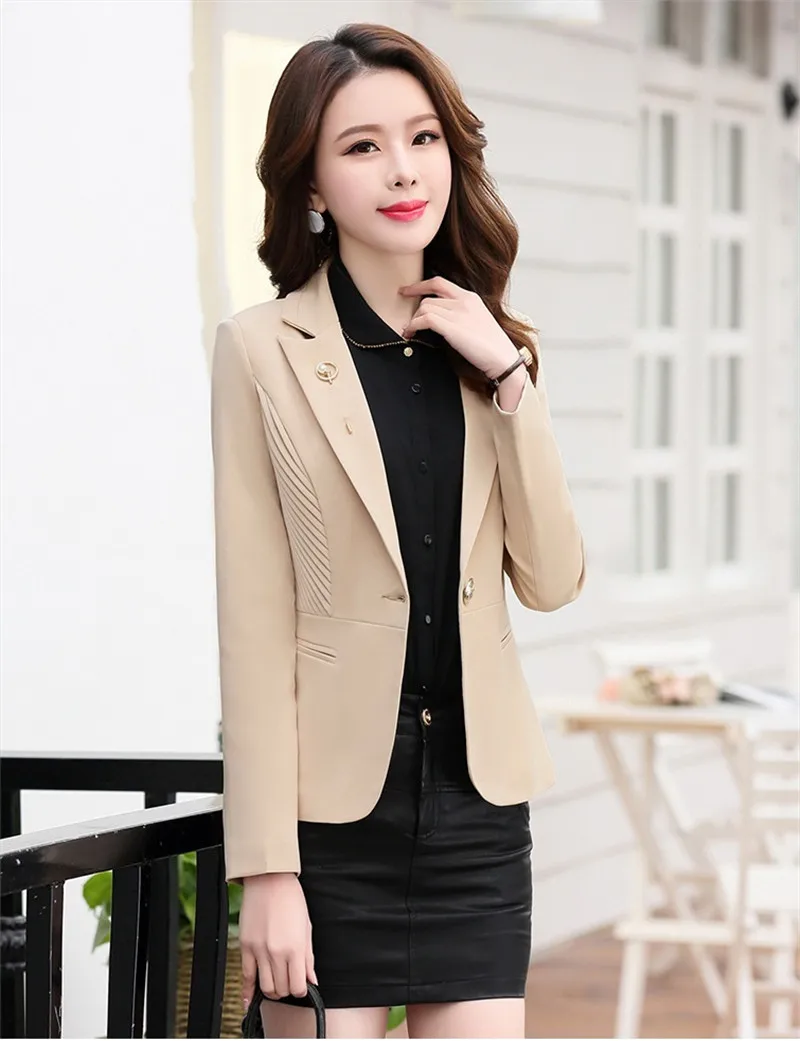 Beige yellow Высокое качество, маленькие блейзеры и куртки для женщин,, Весенняя короткая куртка, повседневный Топ, Элегантный женский Блейзер, тонкий костюм, пальто, OKXGNZ1738 - Цвет: Beige yellow
