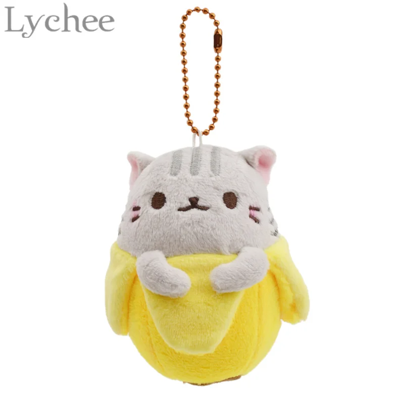 Личи 1 шт. милый плюшевый Bananya банан брелок с котом брелок Рисунок Kawaii мягкая игрушка, кукла подвесной кулон - Цвет: Gray