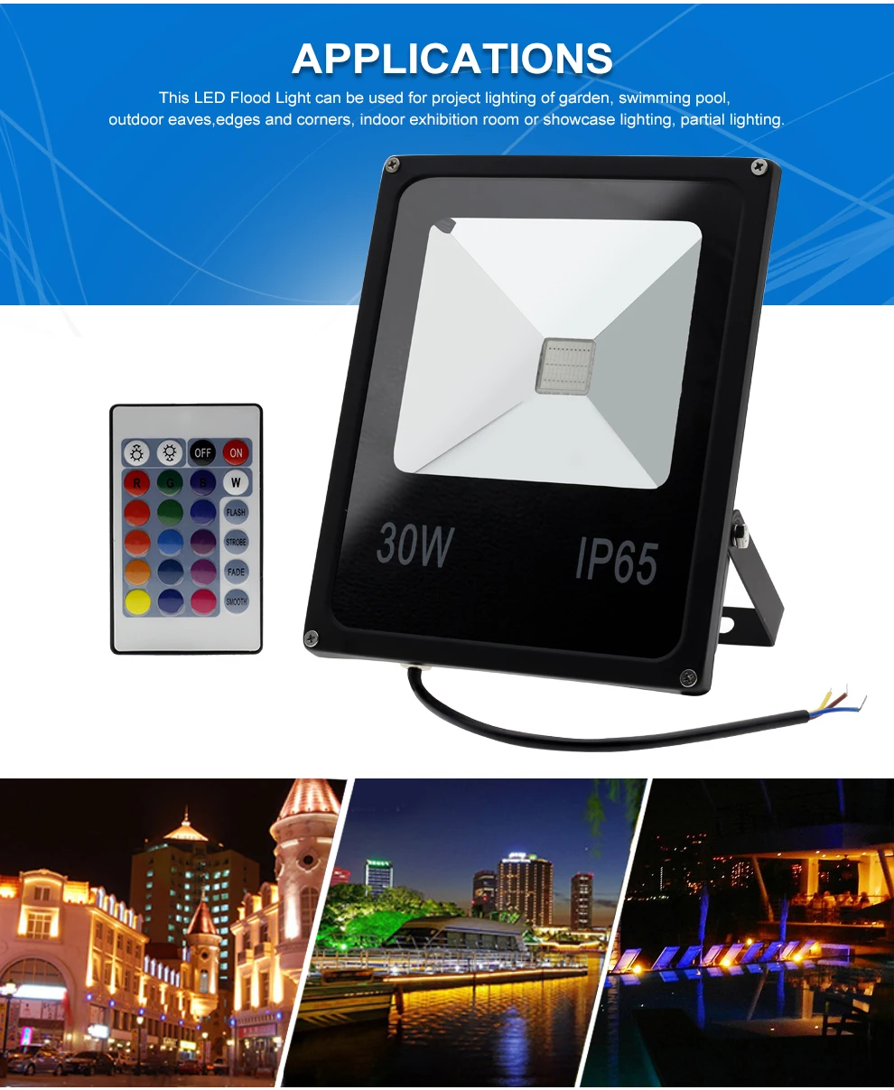 RGB Светодиодный прожектор AC220V 10 Вт 20 Вт 30 Вт 50 Вт RGB Светодиодный прожектор с 24-клавишным ИК-пультом IP65 водонепроницаемое наружное ландшафтное освещение