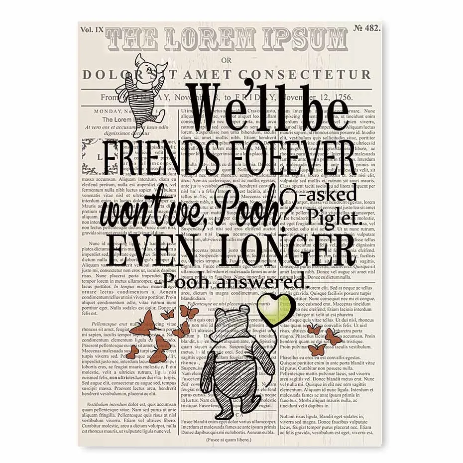 FPR9276 Pooh Bear газета Scribble Love Quotes настенный плакат скандинавские художественные принты детская живопись Декор для детской комнаты рождественский подарок - Цвет: FPR9276