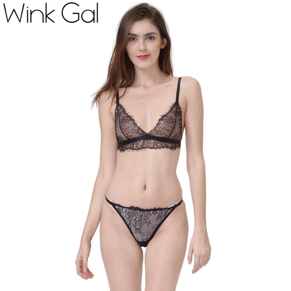Wink Gal сексуальный Бралетт горячие женские комплекты бюстгальтера Прозрачное нижнее белье прозрачная вышивка кружевное белье W12085 - Цвет: W12085BLK