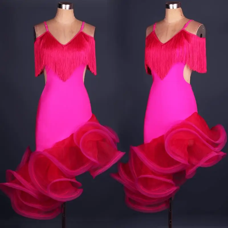 Женские платья для латинских танцев бальные с бахромой соревнований танго