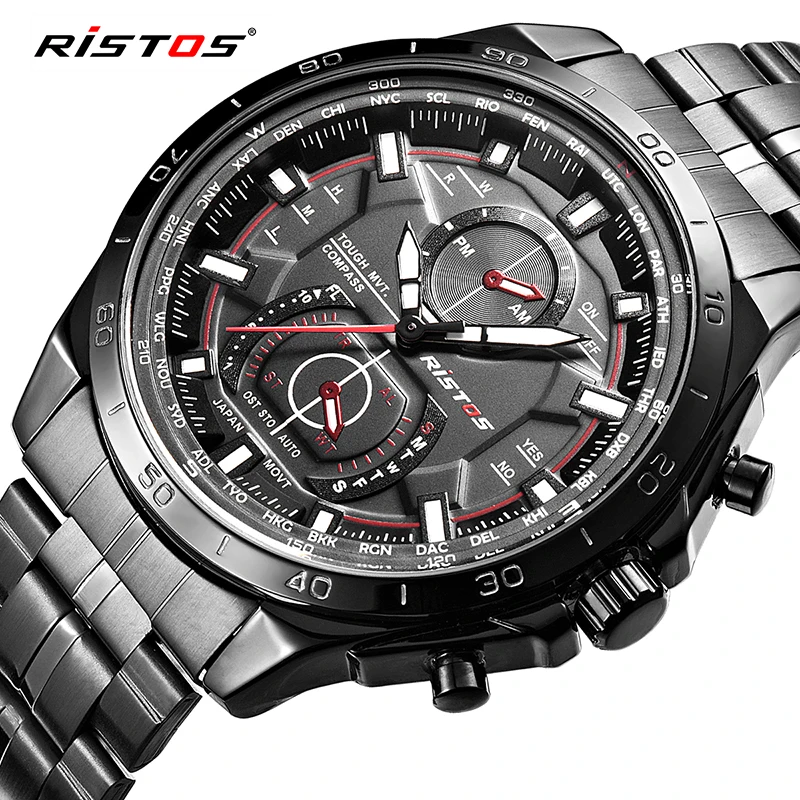 Модные ristos полный Нержавеющая сталь часы Reloj Hombre Экстремальные виды спорта