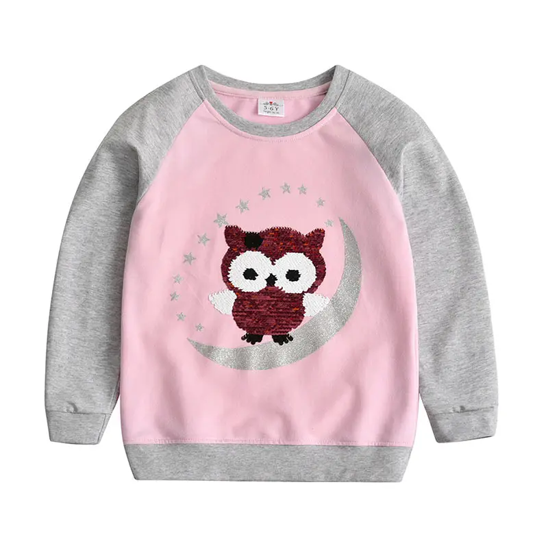 Dxton/футболка для маленьких девочек детская одежда футболка для малышей Детские топы с длинными рукавами и пайетками в виде совы, хлопковая Футболка для девочек, зимняя рубашка, одежда