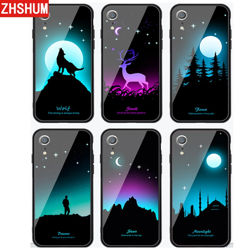 3D светящийся чехол из закаленного стекла для Iphone XR XS MAX растущий свет животный