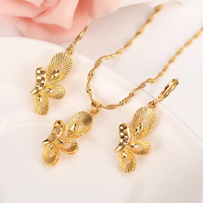Gold Dubai PNG Butterfly vintage dangle Earrings Necklace Jewelry Sets for Women Girls Wholesale accessories best gift | Украшения и