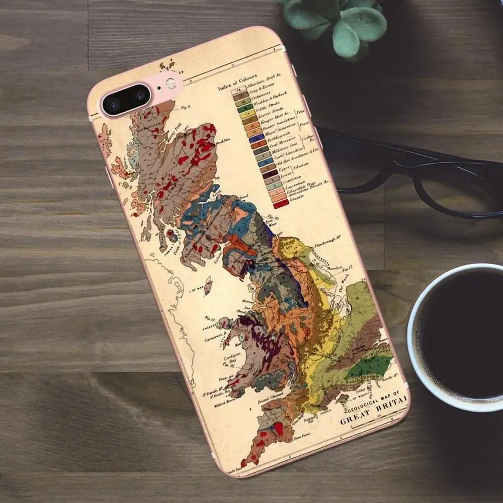 Чехол из ТПУ с изображением старой карты Шотландии на стену для Apple iPhone X 4 4S 5 5C SE 6 6S