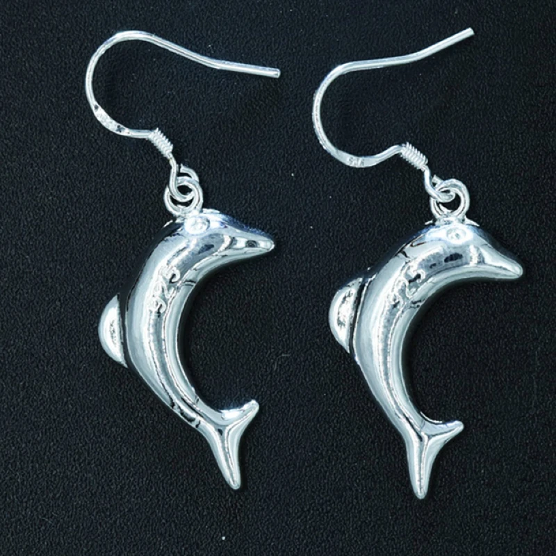 

QianBei Vintage Novel 925 Sterling Silver Fish Dolphin Pendant Earrings Wedding Shiny Cubic Zirconia Crystal Jewelry Party Gift