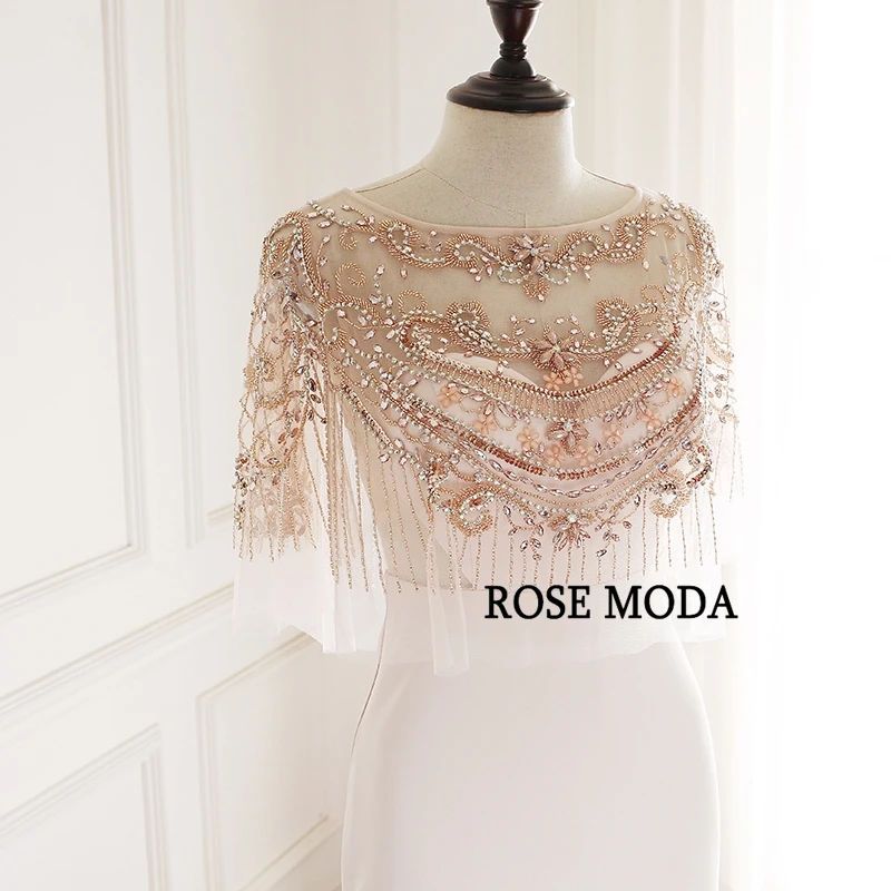Розовое Moda розовое золото с юбкой-годе украшенное кристаллами бисером свадебное платье с Короткий плащ Boho свадебный наряд